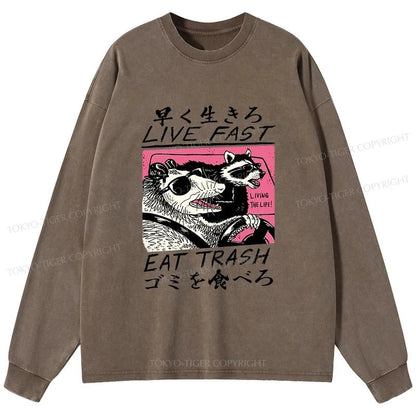 Tokyo-Tiger Live Fast Eat Trash Washed Long Sleeve T-Shirt