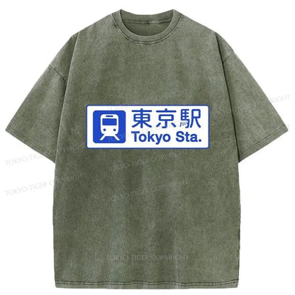 Tokyo-Tiger Tokyo Stations Sign Washed T-Shirt