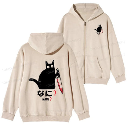 Tokyo-Tiger A Puzzled Cat Holding A Knife Washed Zip Hoodie