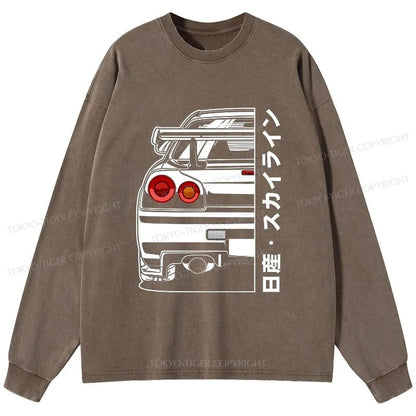 Tokyo-Tiger Nissan Skyline GTR R34 Washed Long Sleeve T-Shirt