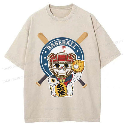 Tokyo-Tiger Janpaese Baseball Cat Washed T-Shirt