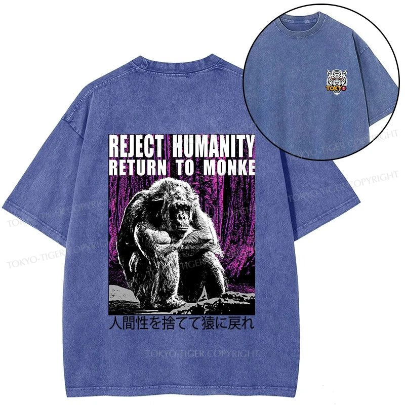 Tokyo-Tiger Reject Humanity Return To Monkey Japan Front Back Washed T-Shirt