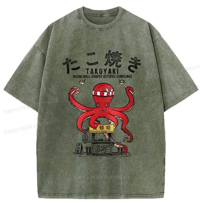 Tokyo-Tiger Takoyaki Octopus Balls Washed T-Shirt