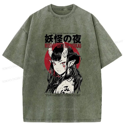 Tokyo-Tiger Yokai Aesthetic Japanese Streetwear Washed T-Shirt