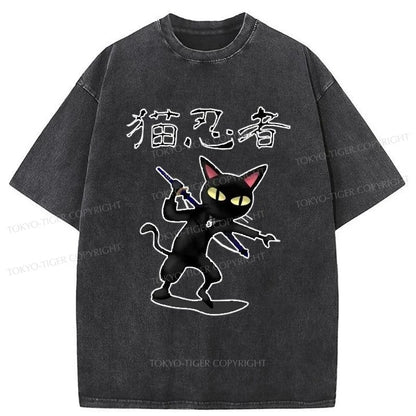 Tokyo-Tiger Ninja Cat Washed T-Shirt