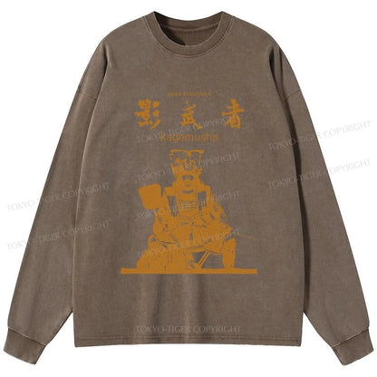 Tokyo-Tiger Japanese Shadow Samurai Washed Long Sleeve T-Shirt