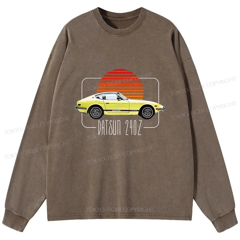 Tokyo-Tiger Datsun 240Z Retro Classic Car Washed Long Sleeve T-Shirt