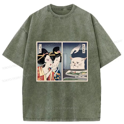 Tokyo-Tiger The Geisha Scolded The Cat Washed T-Shirt