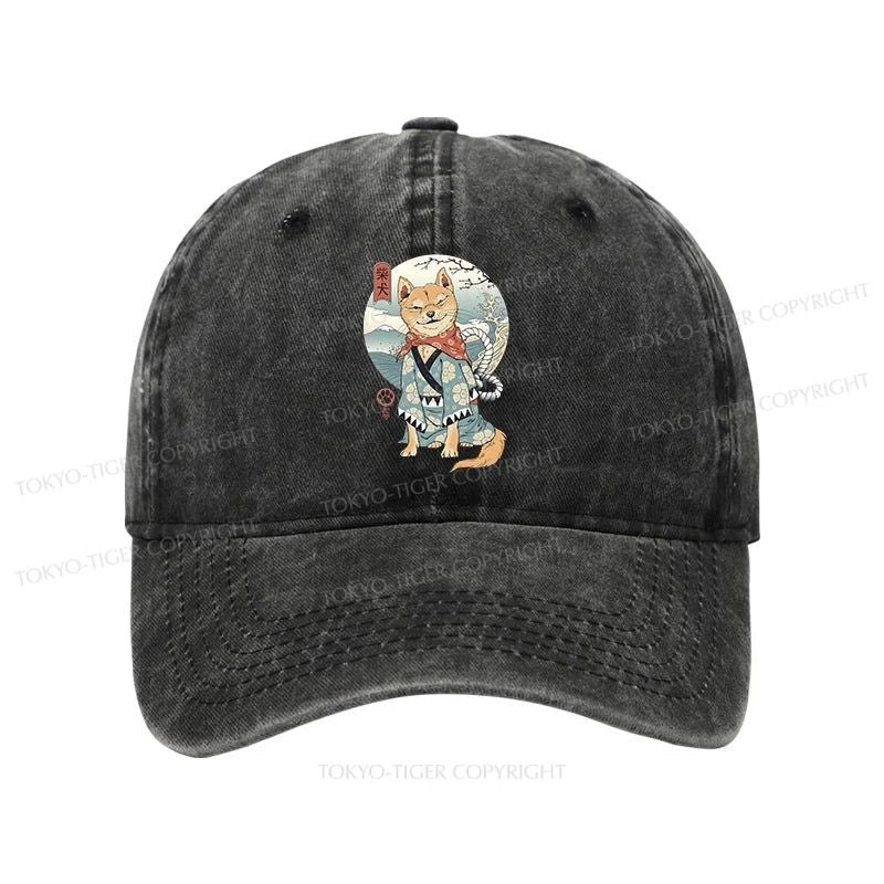 Tokyo-Tiger Samurai Shiba Dog Japanese Washed Cap