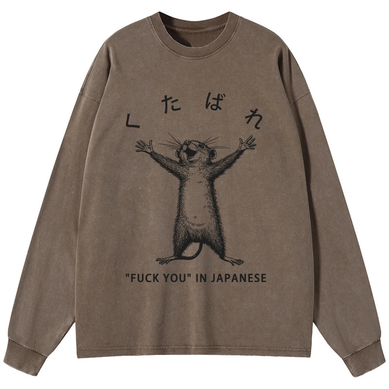 Tokyo-Tiger Happy Mouse Japanese Washed Long Sleeve T-Shirt