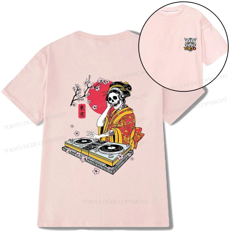 Tokyo-Tiger Japanese Geisha DJ Skull Front Back Classic T-Shirt