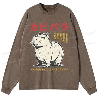 Tokyo-Tiger Angry Capybara Japan Washed Long Sleeve T-Shirt