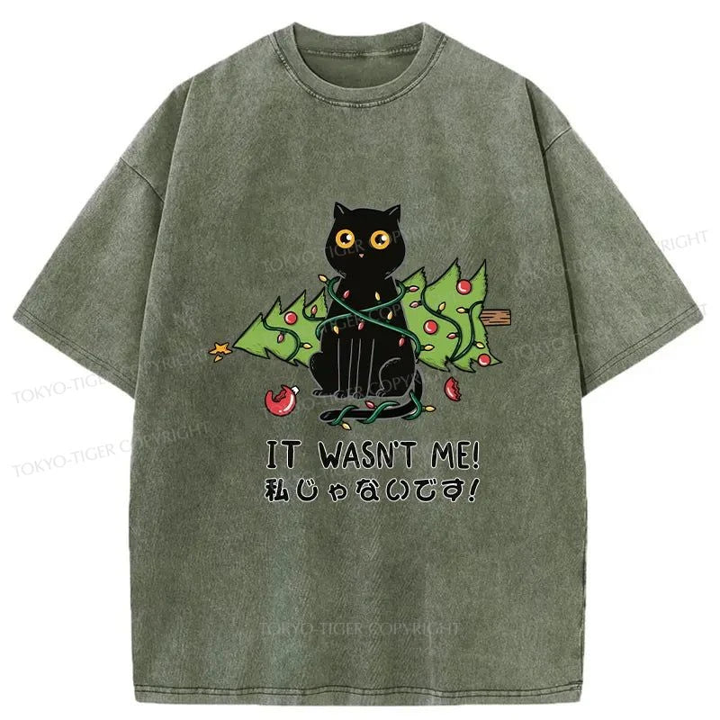 Tokyo-Tiger Cat Destroys Christmas Tree Washed T-Shirt