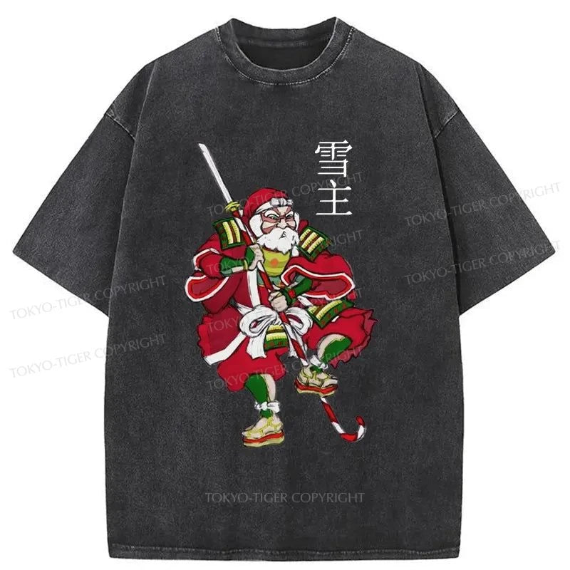 Tokyo-Tiger Christmas Samurai Japan Washed T-Shirt