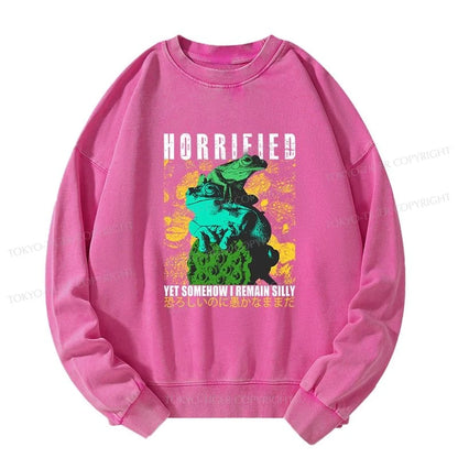 Tokyo-Tiger Horrified Two Frogs Funny Washed Sweatshirt