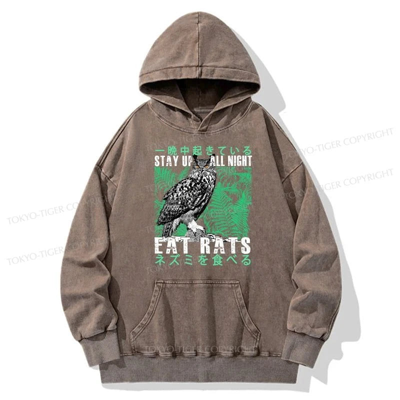 Tokyo-Tiger Owls Prey On Rats At Night Washed Hoodie