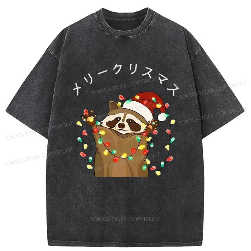 Tokyo-Tiger Raccoon Christmas Washed T-Shirt