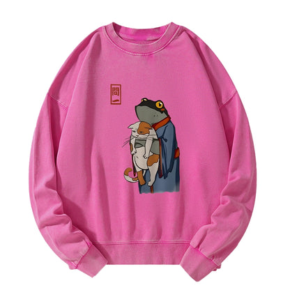 Tokyo-Tiger The Frog Holds The Cat Washed Sweatshirt