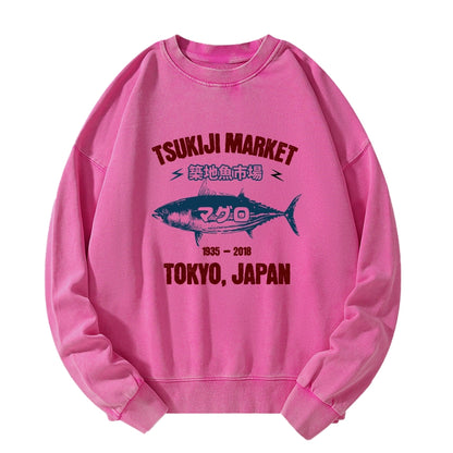 Tokyo-Tiger Japanese Tsukiji Fish Market Washed Sweatshirt