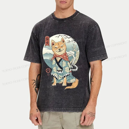 Tokyo-Tiger Samurai Shiba Dog Japanese Washed T-Shirt