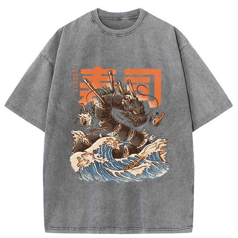 Tokyo-Tiger Great Sushi Dragon Washed T-Shirt