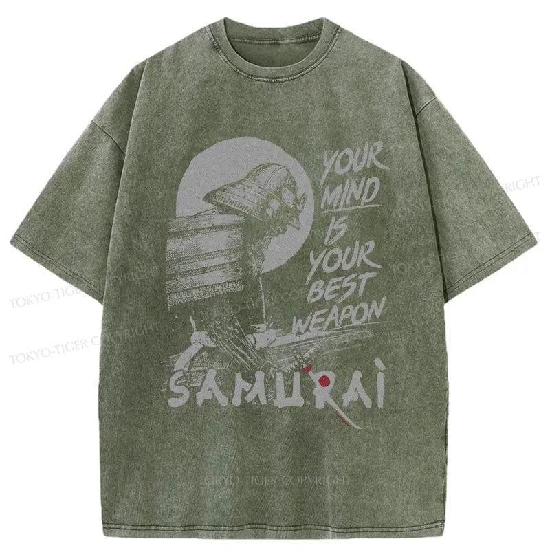 Tokyo-Tiger Brooding Japanese Samurai Washed T-Shirt