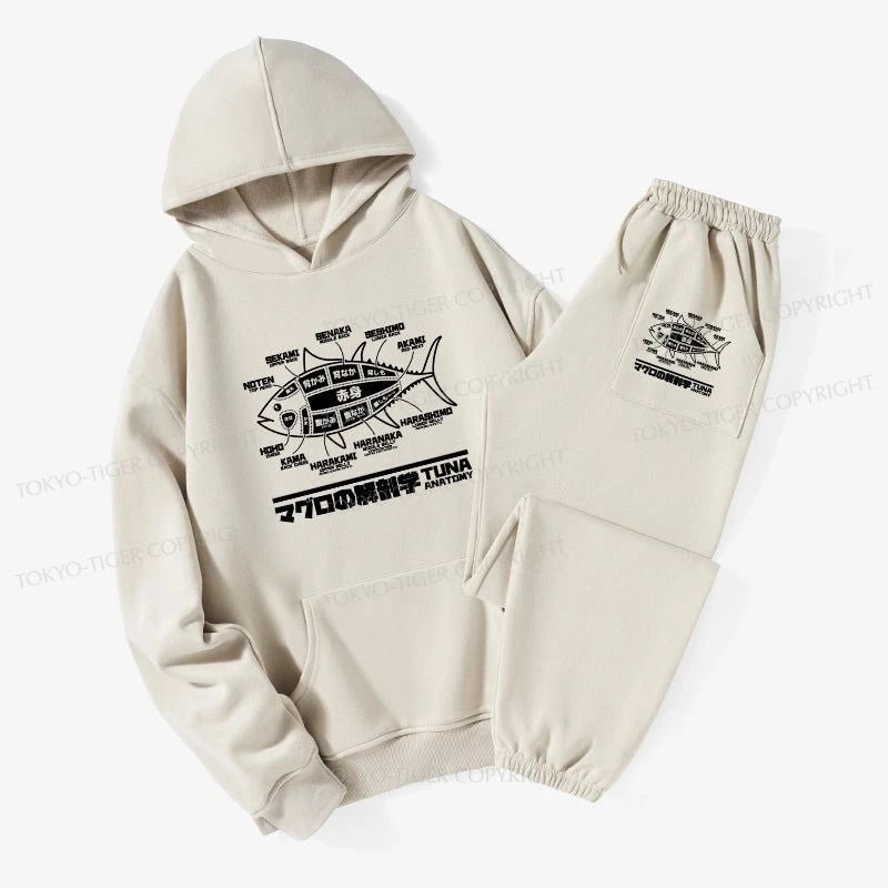 Tokyo-Tiger Tuna Dissection Map Japanese Fleece Lined Hoodie Set