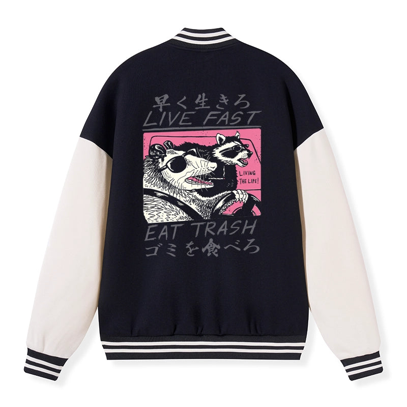 Tokyo-Tiger Live Fast Eat Trash Embroidery Varsity Jacket