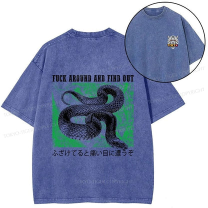 Tokyo-Tiger Cold And Heartless Snake Front Back Washed T-Shirt