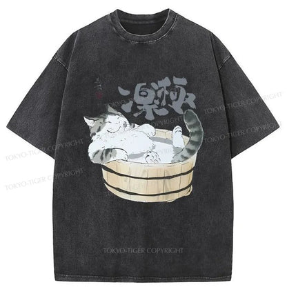 Tokyo-Tiger Cat Is Enjoying A Bath Washed T-Shirt