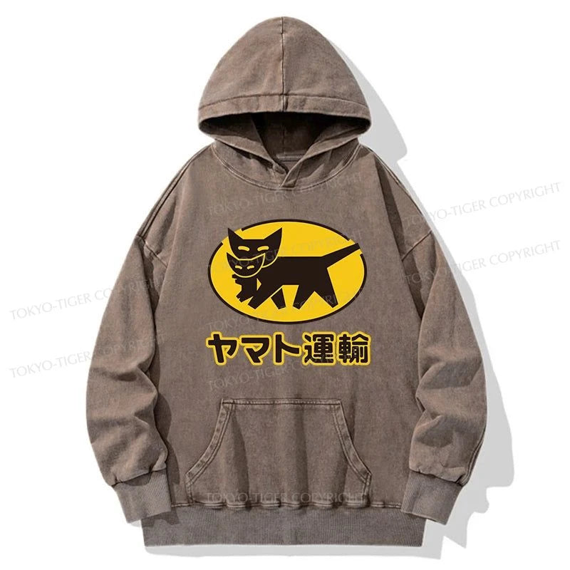 Tokyo-Tiger Black Cat Transport Pattern Japan Washed Hoodie