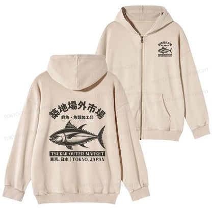 Tokyo-Tiger Sakana Tsukiji Fish Market Washed Zip Hoodie