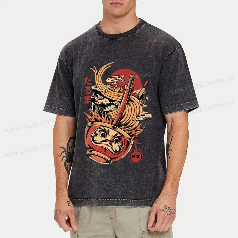 Tokyo-Tiger Japanese Daruma Ramen Washed T-Shirt