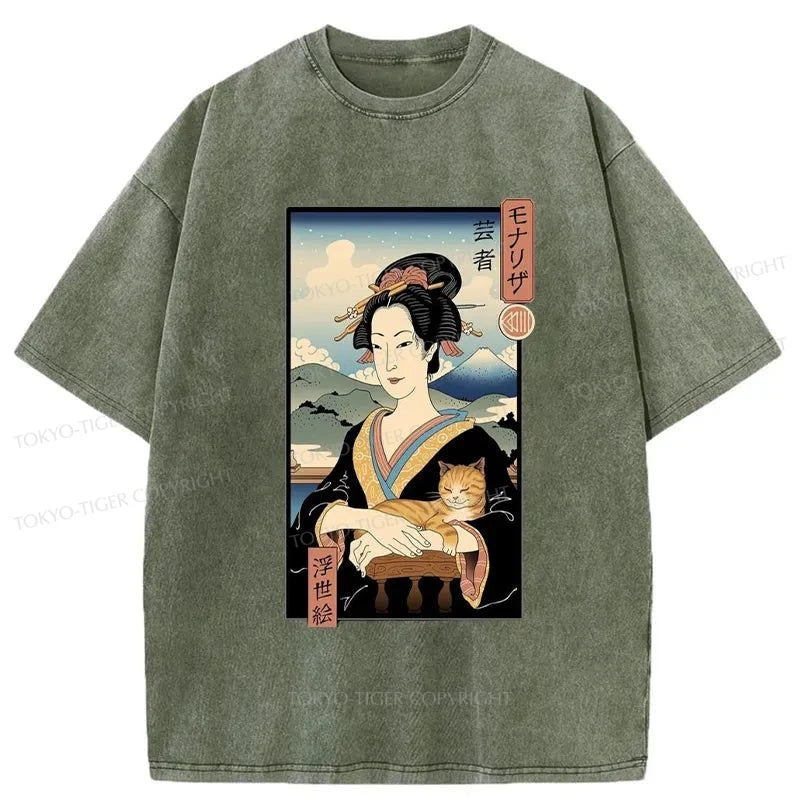 Tokyo-Tiger Lisa Ukiyo-e Posters Japanese Washed T-Shirt