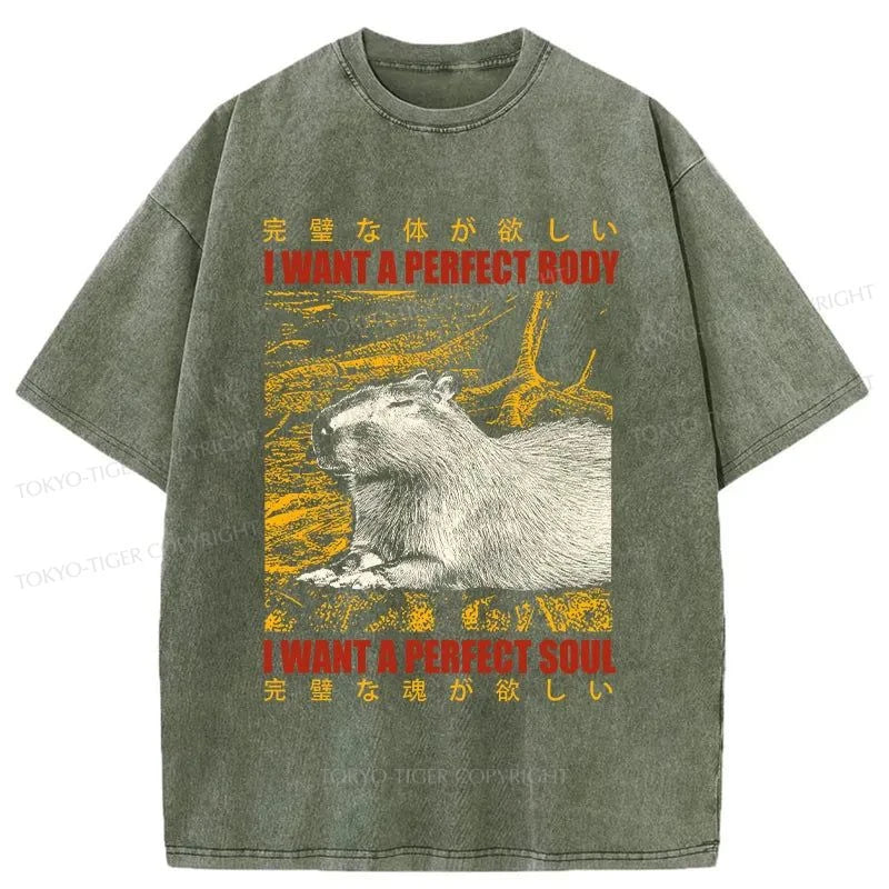 Tokyo-Tiger Capybara Who Wants The Perfect Body Washed T-Shirt