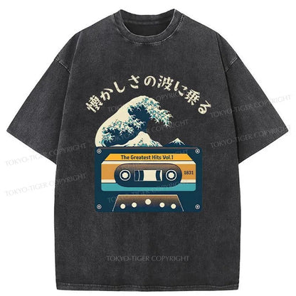 Tokyo-Tiger Tape And Waves Japanese Washed T-Shirt