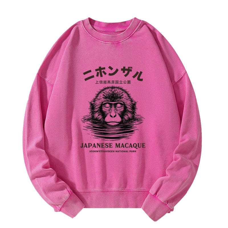 Tokyo-Tiger The Macaque Monkey In The Bath Japanese Washed Sweatshirt