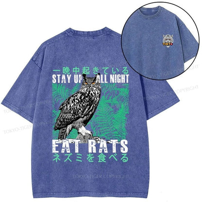 Tokyo-Tiger Owls Prey On Rats At Night Front Back Washed T-Shirt