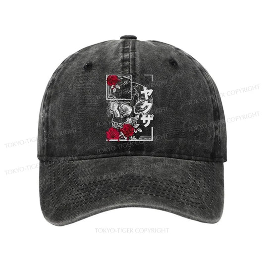 Tokyo-Tiger Skull Roses Japanese Aesthetic Washed Cap