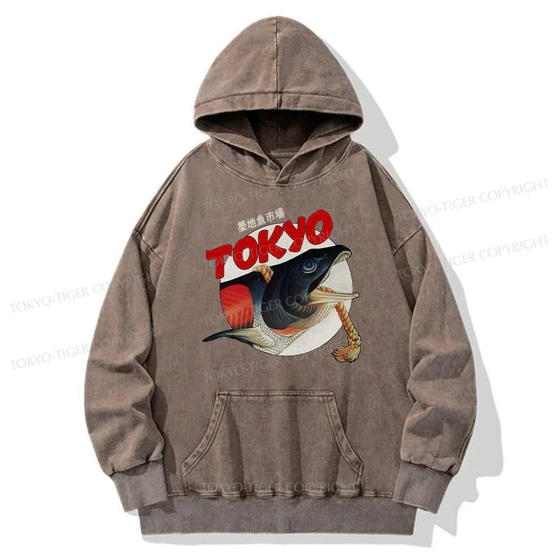 Tokyo-Tiger Vintage Japanese Tsukiji Fish Market Washed Hoodie