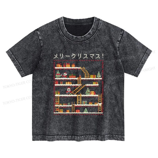 Tokyo-Tiger Santa Claus Climber Christmas Kids Washed T-Shirt