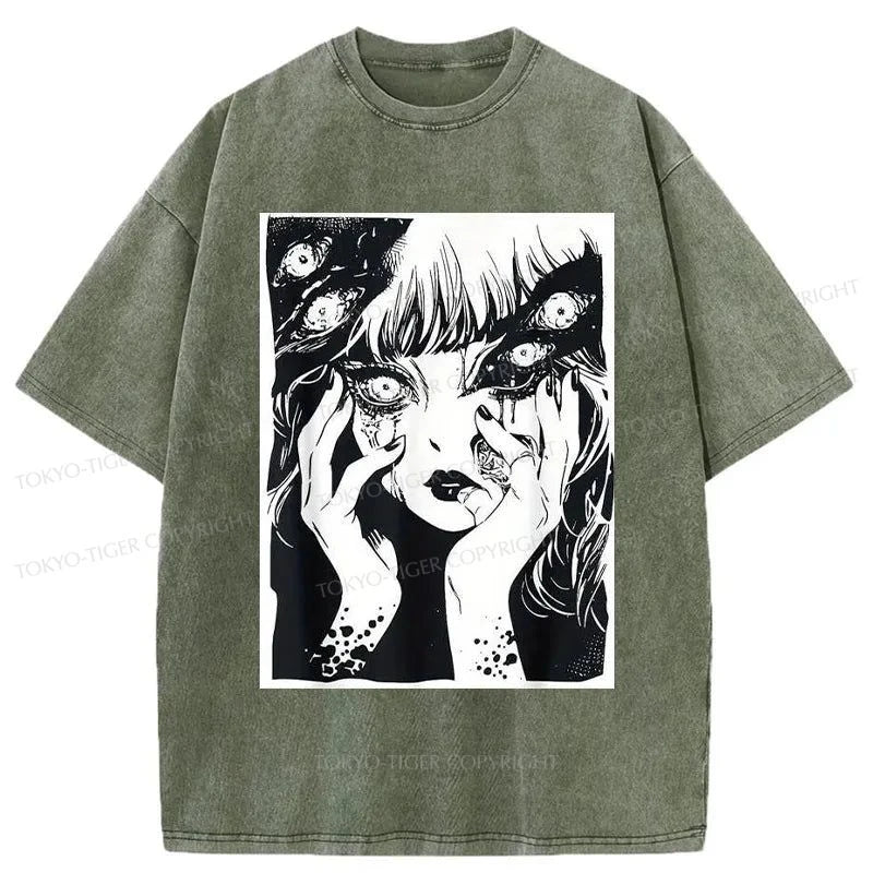 Tokyo-Tiger Horror Manga Girl Washed T-Shirt