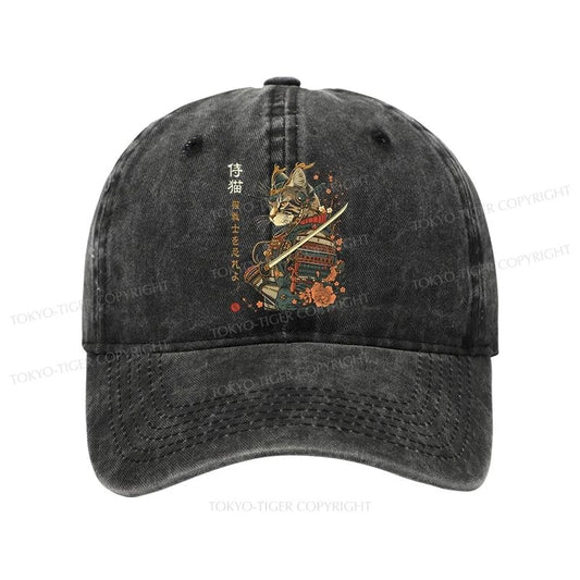 Tokyo-Tiger Cat Samurai Japanese Art Washed Cap