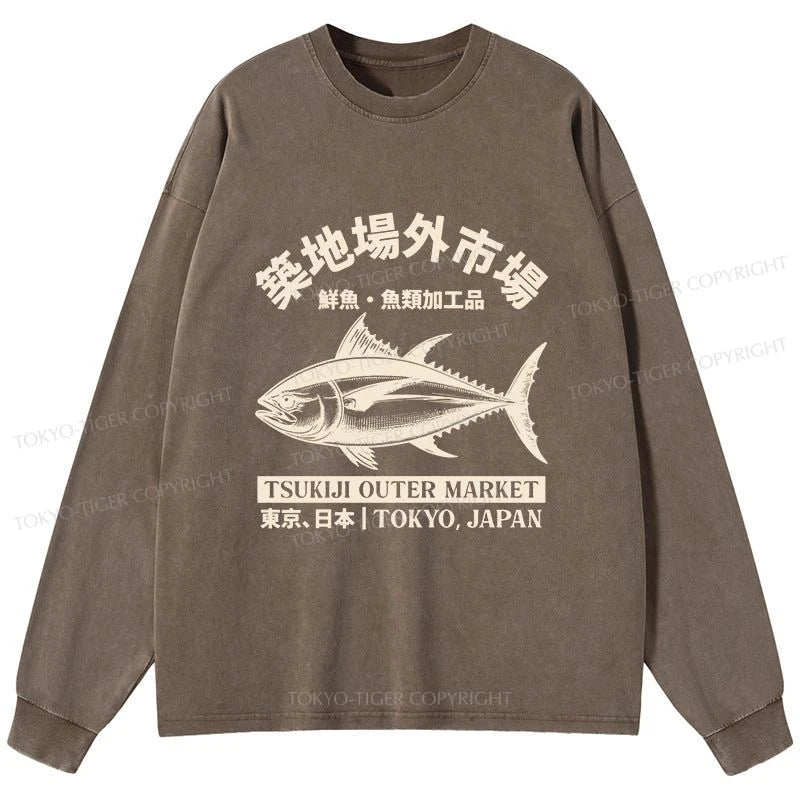 Tokyo-Tiger Sakana Tsukiji Fish Market Washed Long Sleeve T-Shirt