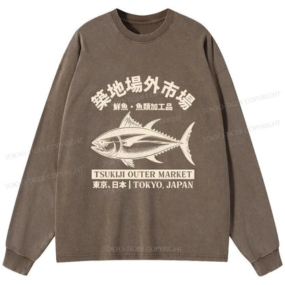 Tokyo-Tiger Sakana Tsukiji Fish Market Washed Long Sleeve T-Shirt