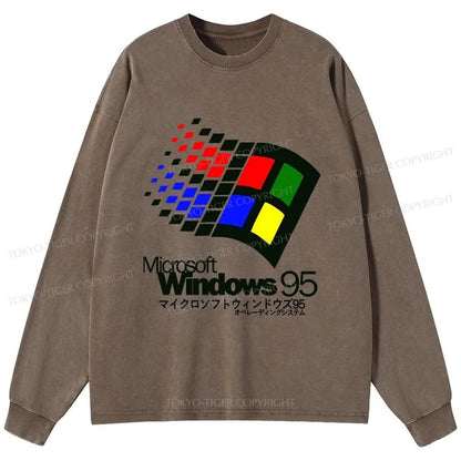 Tokyo-Tiger Windows 95 Logo Washed Long Sleeve T-Shirt