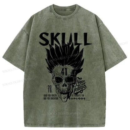 Tokyo-Tiger Japanese Scary Skull Washed T-Shirt