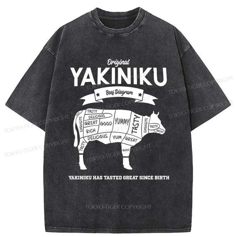 Tokyo-Tiger Yakiniku Beef Diagram Cow Japanese Washed T-Shirt