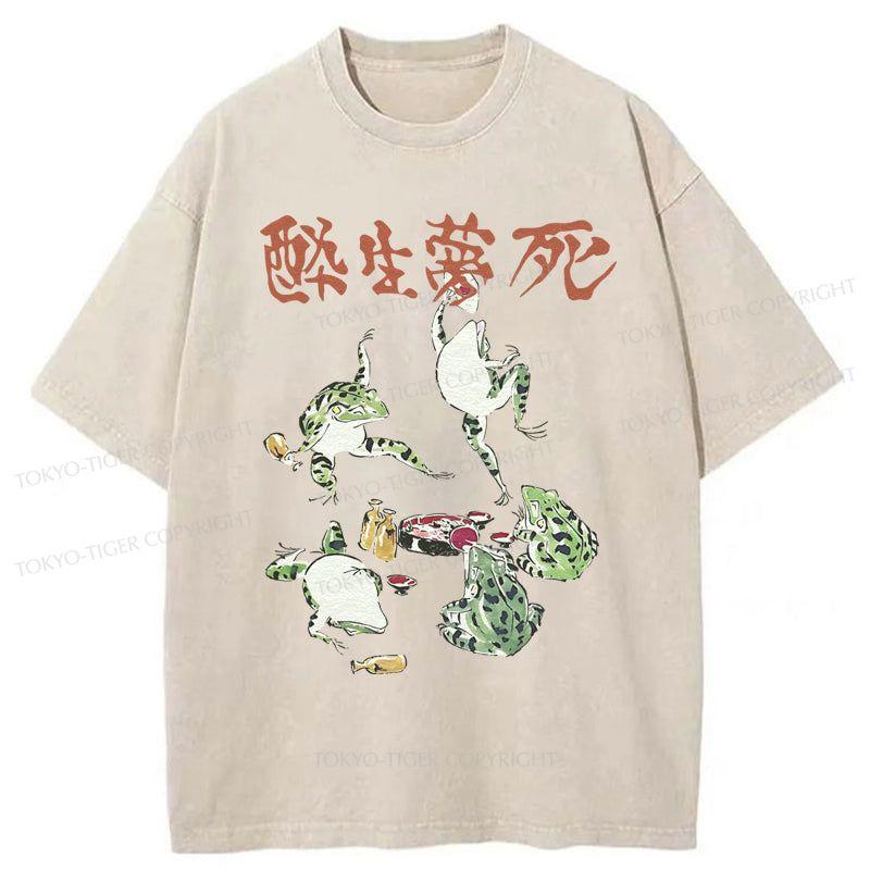 Tokyo-Tiger Japanese Frog Osake Kanji Washed T-Shirt