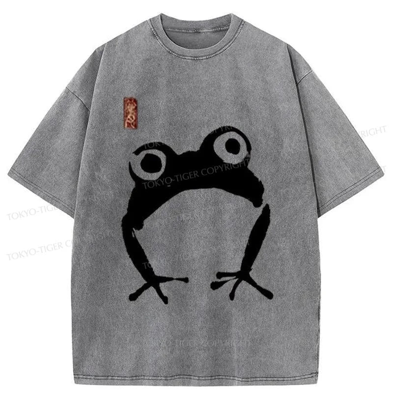 Tokyo-Tiger Japanese Woodblock Print Frog Washed T-Shirt